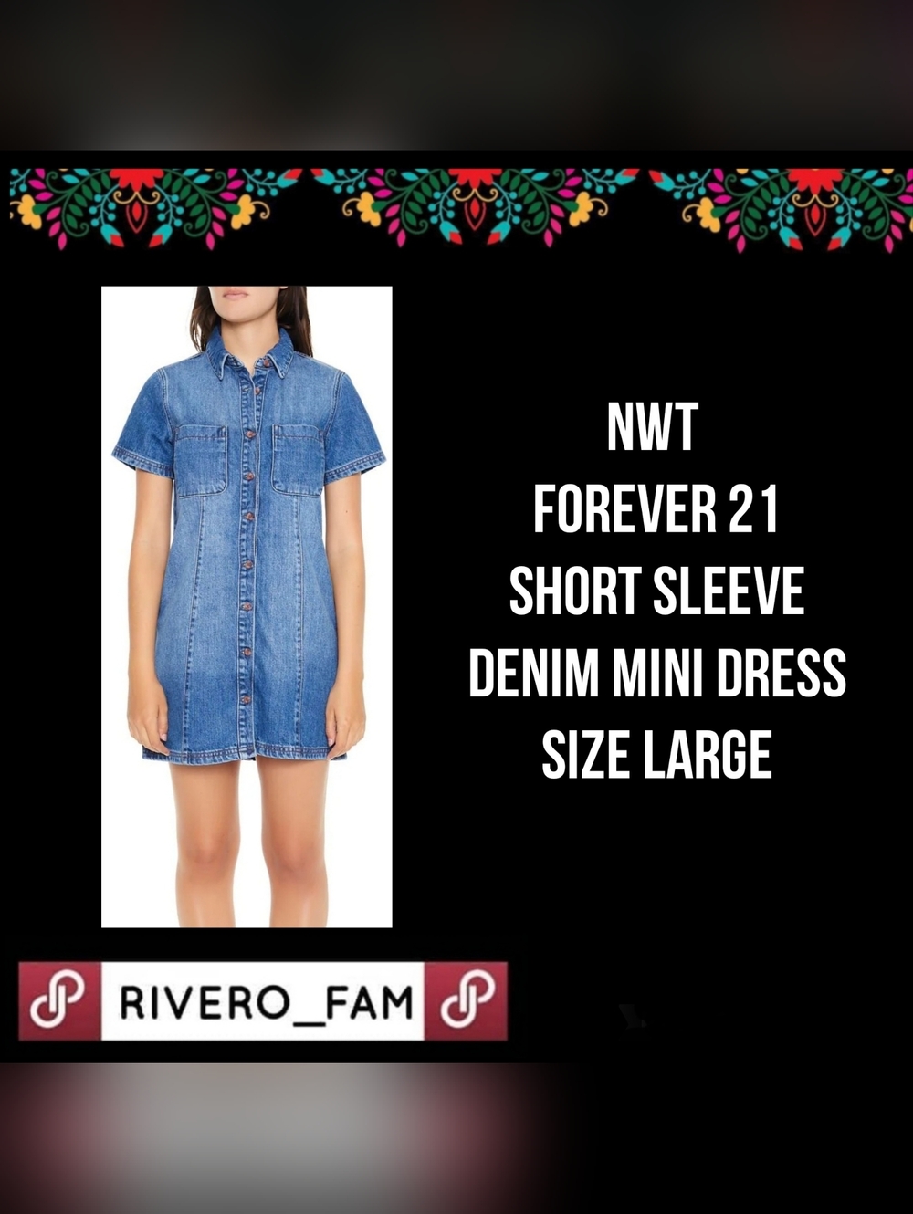 NWT | FOREVER 21 | SHORT SLEEVE DENIM MINI DRESS | SIZE LARGE